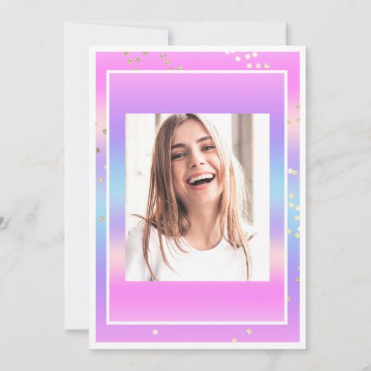 誕生日スイート16大学院ピンクパープル紙吹雪 招待状 (裏面)