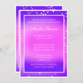 誕生日スウィート第16期卒業ピンクパープル金ゴールド 招待状 (正面/裏面)