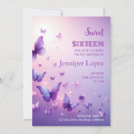 誕生日スウィート16招待状 – パープルバタフライ 招待状