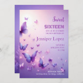 誕生日スウィート16招待状 – パープルバタフライ 招待状 (正面/裏面)
