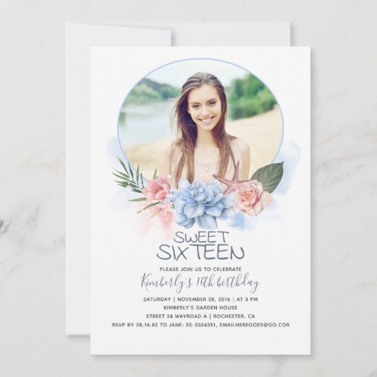 誕生日スウィート16 |ビーチ16誕生日写真 招待状 (正面)