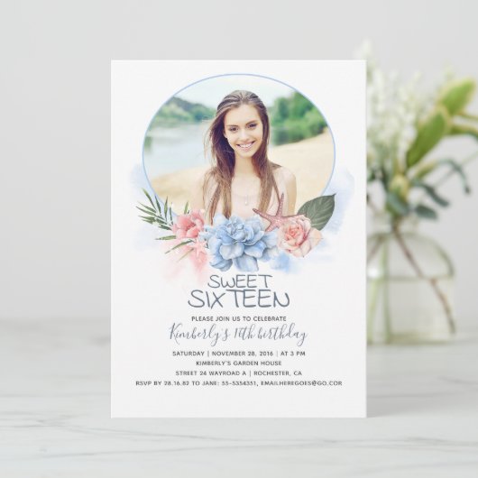 誕生日スウィート16 |ビーチ16誕生日写真 招待状 (スタンド正面)