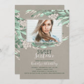 誕生日スウィート16 |緑の誕生日写真 招待状 (正面/裏面)