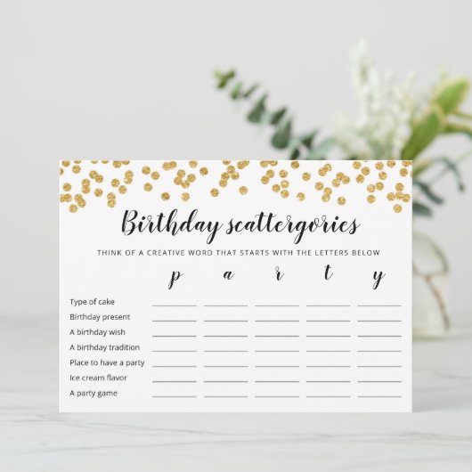 誕生日スキャッタリ編集可能ゲームカード 招待状 (スタンド正面)