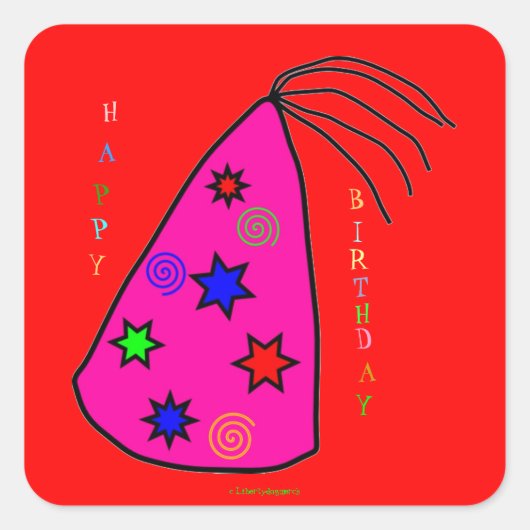 誕生日スタンプ – パーティー帽子 – GIFTWRAP GIVES スクエアシール (正面)