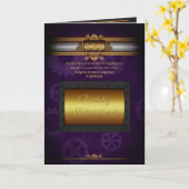 誕生日スチームパンク、リベット、真鍮、紫王室の色 カード (黄色い花)