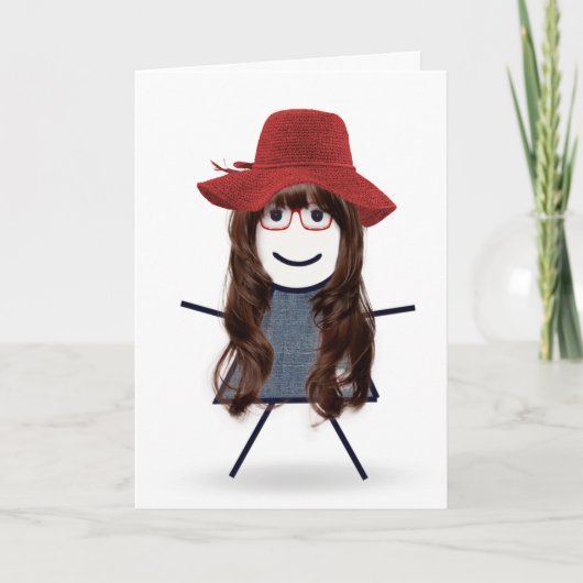誕生日スティックガールとレッドハット カード (正面)