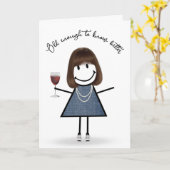 誕生日スティックガールとワイングラス カード (黄色い花)