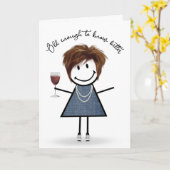 誕生日スティックガールとワイングラス カード (黄色い花)