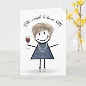 誕生日スティックガールとワイングラス カード (黄色い花)