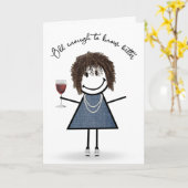 誕生日スティックガールとワイングラス カード (黄色い花)