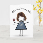 誕生日スティックガールとワイングラス カード (黄色い花)