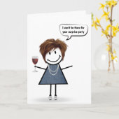 誕生日スティックガールとワイングラス カード (黄色い花)