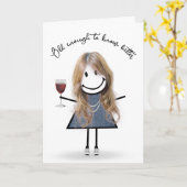 誕生日スティックガールとワイングラス カード (黄色い花)