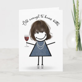 誕生日スティックガールとワイングラス カード