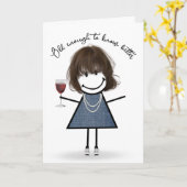 誕生日スティックガールとワイングラス カード (黄色い花)