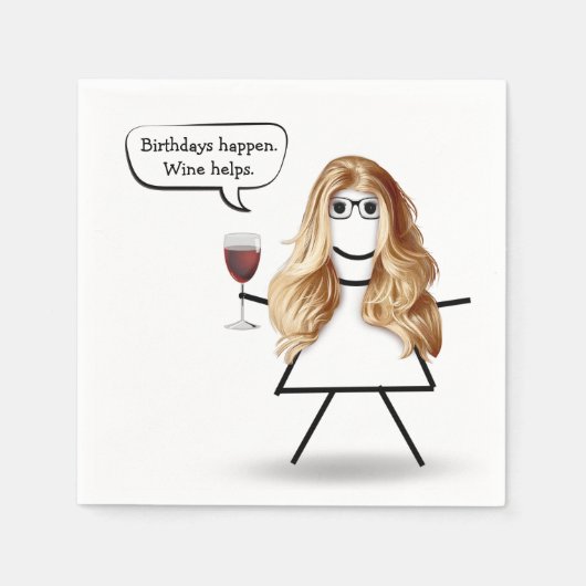 誕生日スティックガールとワイングラス スタンダードカクテルナプキン (正面)