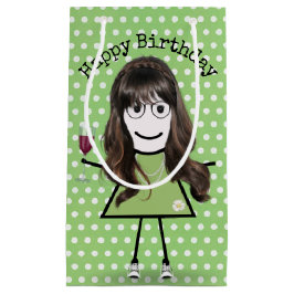 誕生日スティックガールとワイングラス スモールペーパーバッグ