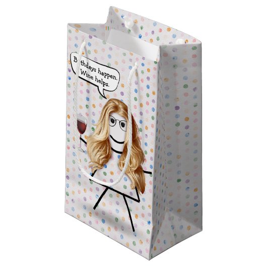 誕生日スティックガールとワイン スモールペーパーバッグ (正面アングル)