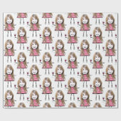 誕生日スティックガールとワイン ラッピングペーパー (フラット)