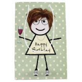 誕生日スティックガールオン水玉模様 ミディアムペーパーバッグ (正面)