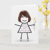 誕生日スティックガールデイジーカード カード (黄色い花)