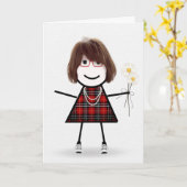 誕生日スティックガールデイジー カード (黄色い花)