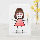 誕生日スティックガールデイジー カード (黄色い花)