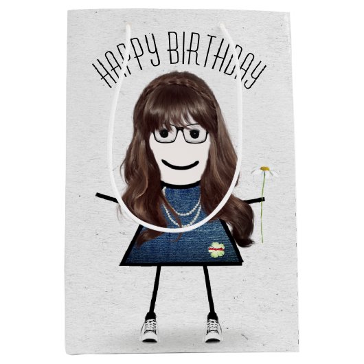 誕生日スティックガールデイジー ミディアムペーパーバッグ (正面)