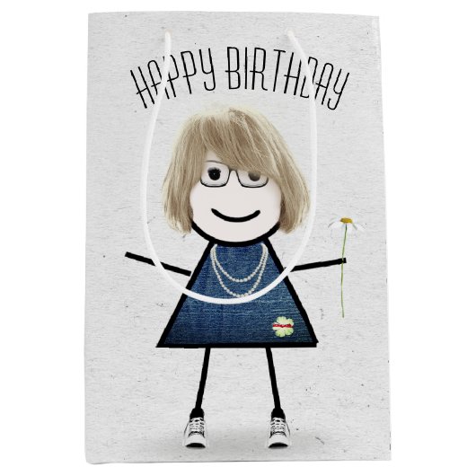 誕生日スティックガールデイジー ミディアムペーパーバッグ (正面)