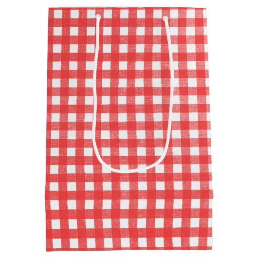 誕生日スティックスフィギュアの女の子スニーカーでギンガム ミディアムペーパーバッグ (裏面)