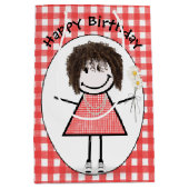 誕生日スティックスフィギュアの女の子スニーカーでギンガム ミディアムペーパーバッグ (正面)