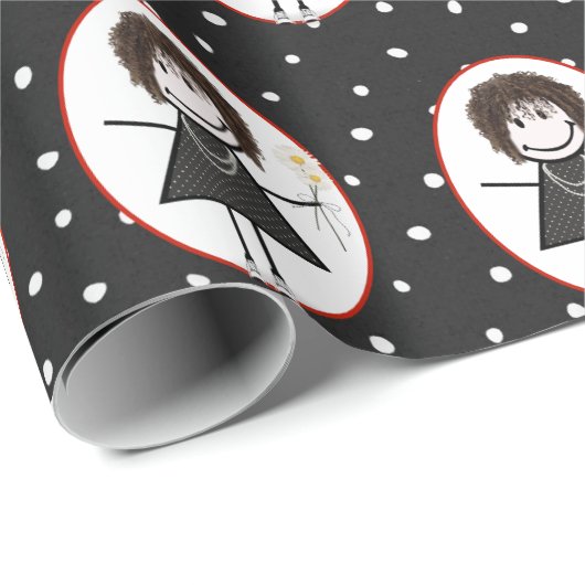 誕生日スティックスフィギュア女の子スニーカー ラッピングペーパー (ロールコーナー)