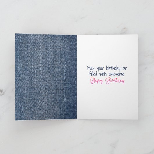 誕生日スティックフィギュアガールとゴールデンレトリバー カード (内部)