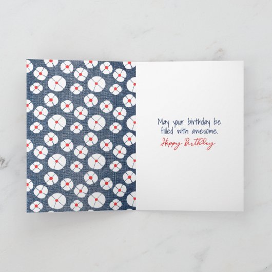 誕生日スティックフィギュア女の子とデイジー カード (内部)