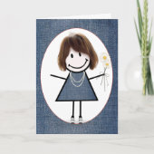 誕生日スティックフィギュア女の子とデイジー カード (正面)