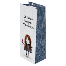 誕生日スティックフィギュア女の子とワイングラス ワインギフトバッグ