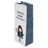 誕生日スティックフィギュア女の子とワイングラス ワインギフトバッグ (正面アングル)