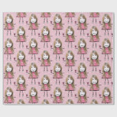 誕生日スティックフィギュア女の子とワイン ラッピングペーパー (フラット)