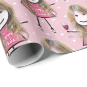 誕生日スティックフィギュア女の子とワイン ラッピングペーパー (ロールコーナー)