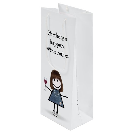 誕生日スティックフィギュア女の子とワイン ワインギフトバッグ (正面アングル)