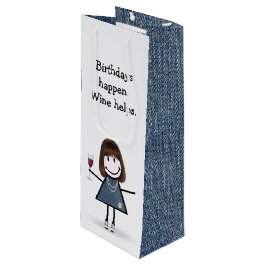 誕生日スティックフィギュア女の子とワイン ワインギフトバッグ
