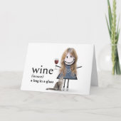 誕生日スティックフィギュア女の子（ワインと猫） カード (正面)