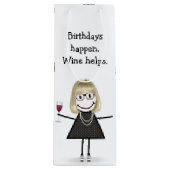 誕生日スティックフィギュア少女と赤ワイングラス ワインギフトバッグ (正面)