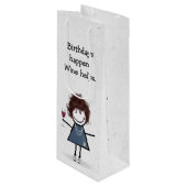誕生日スティックフィギュア少女と赤ワイングラス ワインギフトバッグ (正面アングル)