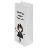 誕生日スティックフィギュア少女と赤ワイングラス ワインギフトバッグ (正面アングル)