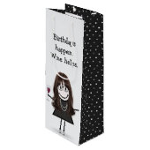 誕生日スティックフィギュア少女と赤ワイングラス ワインギフトバッグ (正面アングル)