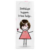 誕生日スティックフィギュア赤ワインの女の子 ワインギフトバッグ (正面)