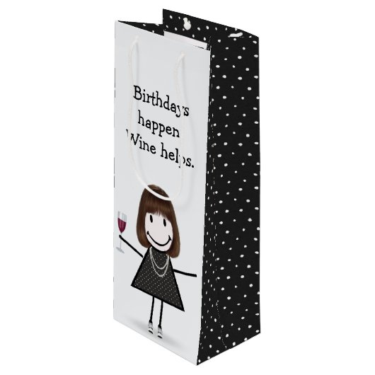 誕生日スティックフィギュア赤ワインの女の子 ワインギフトバッグ (正面アングル)