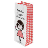 誕生日スティックフィギュア赤ワインの女の子 ワインギフトバッグ (正面アングル)